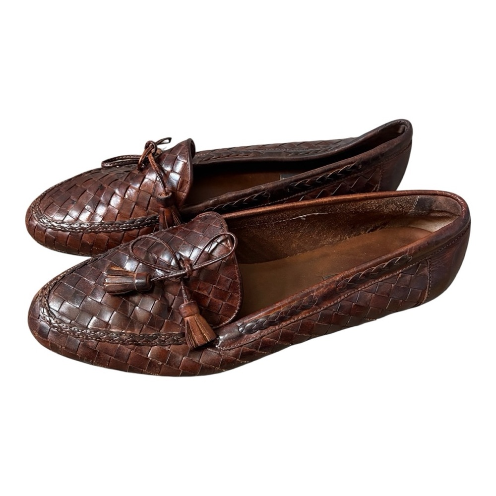 Sesto Meucci Nicole Woven Leather Tassel Loafers Brown Size 10